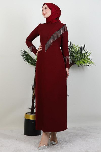 GİYZAMİLA Asymmetrical Chain Detail Dress Burgundy