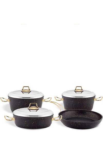 HOME MAKER GRANITEC BLACK GOLD 7PC COOKWARE ST STEEL LID