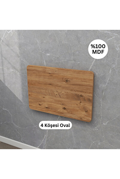 Kydonia Home 45x72 cm 4 Köşe Oval Çam Ahşap Desenli Duvara Monte Kırma Katlanır Yemek Masası