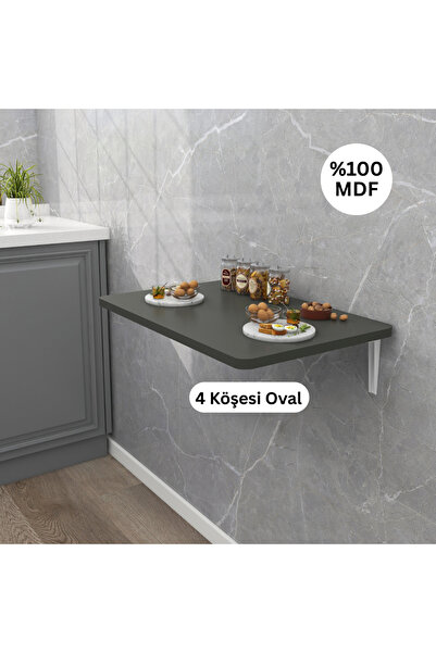 Kydonia Home 45x72 cm 4 Köşe Oval Parlak Beyaz Duvara Monte Kırma Katlanır Yemek Masası