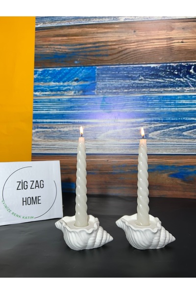 Zigzag Home Dekoratif Bohem Tarz 2’Li Deniz Kabuğu Şeklinde Şam’dan Mumluk İs...