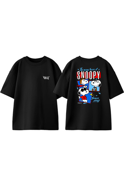 THEWERT The Mony Face Of Snoopy Design Back Printed Βαμβακερό μαύρο μπλουζάκι...