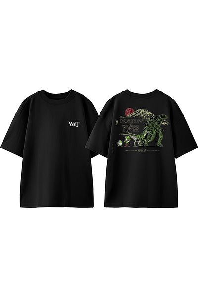 THEWERT The Evolution Of Yoshı Design Back Printed Βαμβακερό μαύρο μπλουζάκι Oversize