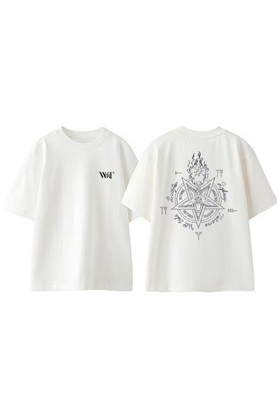 THEWERT Tricou supradimensionat alb din bumbac cu imprimeu pe spate Devil Geschichten Design