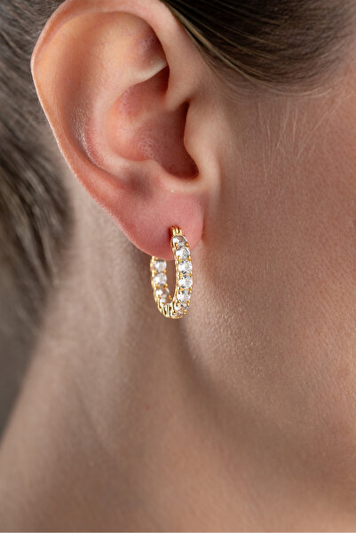 Silvano Jewelry 925 Ayar Gümüş Taşlı Halka Taşlı Küpe