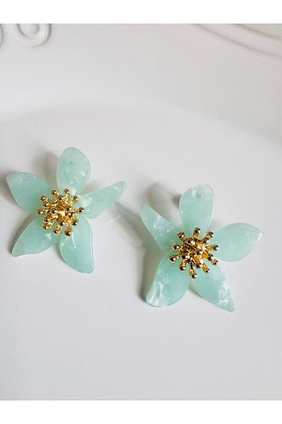 DEVİ fashion Green Flower Earrings 4 cm
