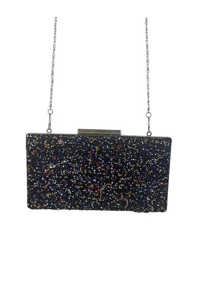 EsareModa Women's Rectangular Shiny Stone Evening Dress Bag Black Color
