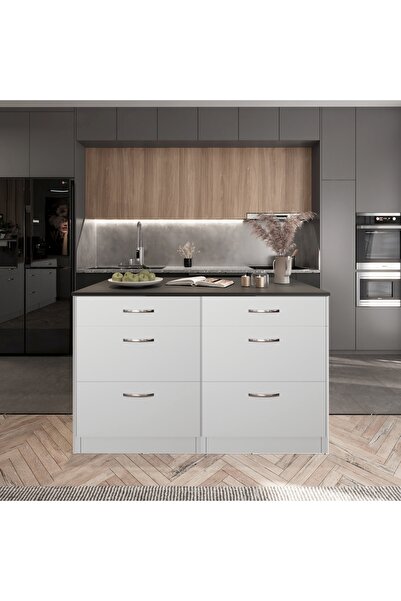 Tdesigno Zumba Mutfak Adası -6 Çekmeceli Alt Modül- Çok Amaçlı Dolap 140 cm Tezgah Dahil