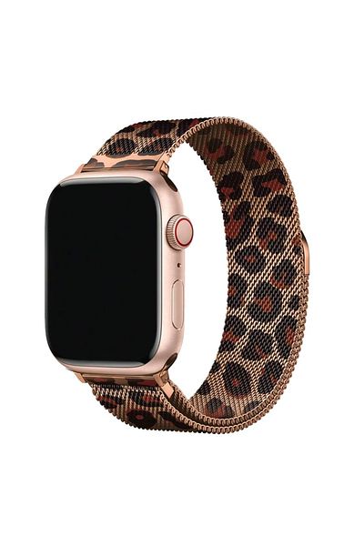 UnDePlus Apple Watch 42/44/45/46/49mm LEOPARD PATTERN Band Milano Loop Metal Band
