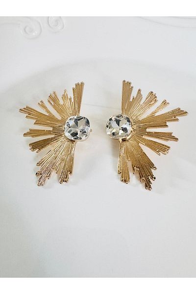 DEVİ fashion Half Flower Zircon Stone Earrings 6 cm