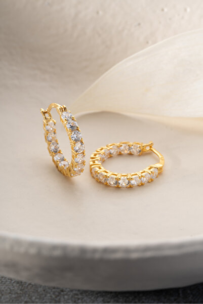 Silvano Jewelry 925 Ayar Gümüş Taşlı Halka Taşlı Küpe