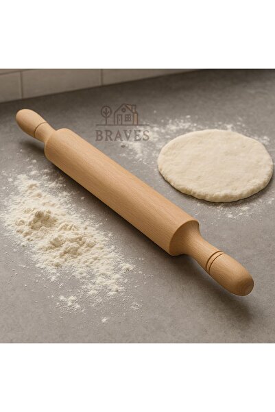 BRAVES 50 cm MERDANE Özel İşlenmiş GÜRGEN Ağacından Hamur Açma Ahşap Lüks Mer...