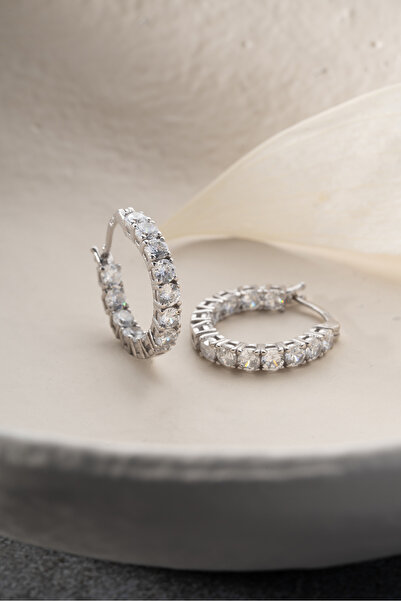 Silvano Jewelry 925 Ayar Gümüş Taşlı Halka Tamtur Küpe