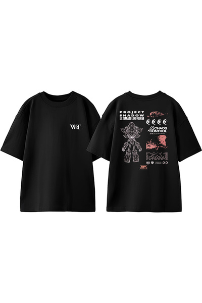 THEWERT Project Shadow Sonic Tasarım Sırt Baskılı Pamuk Siyah Oversize T-shirt