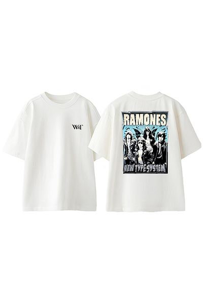 THEWERT Ramones New Type System Design Back Printed Cotton White Oversize T-Shirt