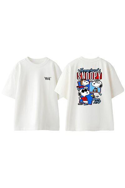 THEWERT The Mony Face Of Snoopy Design Back Printed Βαμβακερό λευκό μπλουζάκι Oversize