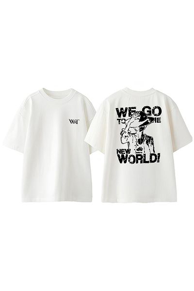 THEWERT One Piece New World Design Back Printed Cotton White Oversize T-Shirt