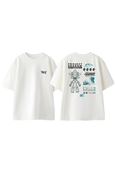 THEWERT Tricou supradimensionat alb din bumbac cu imprimeu pe spate Project Shadow Sonic Design