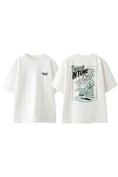 THEWERT Tricou supradimensionat alb din bumbac cu imprimeu pe spate Tom și Jerry Perfectly Design