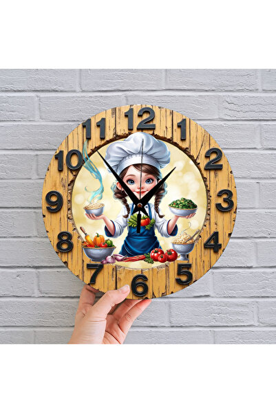 Bilge Lazer bilge Tasarım 2D GÖRÜNÜMLÜ MUTFAK Duvar Saati 35 x 35 CM