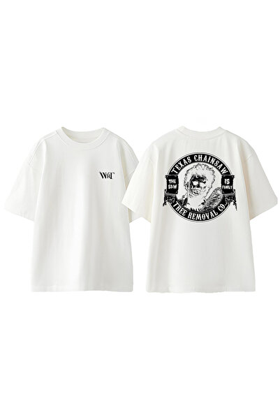 THEWERT Tricou supradimensionat alb din bumbac cu imprimeu pe spate The Saw I...