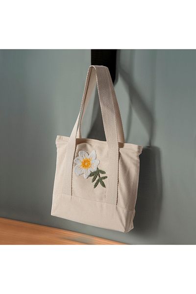 SWITA Geantă de umăr din in, cu model brodat, geantă de plajă, geantă de mână 100% bumbac 36x29 cm