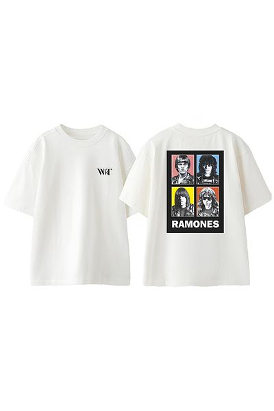 THEWERT Ramones Faces Design Back Printed Cotton White Oversize T-Shirt
