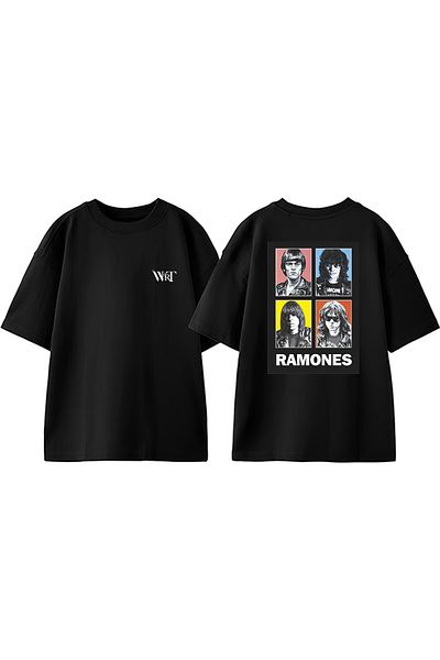 THEWERT Ramones Faces Design Back Printed Cotton Black Oversize T-Shirt
