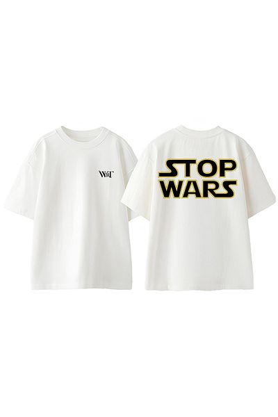 THEWERT Stop Wars Design Back Printed Cotton White Oversize T-Shirt