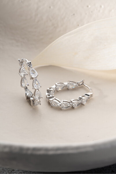 Silvano Jewelry 925 Ayar Gümüş Taşlı Halka Taşlı Küpe