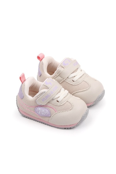 Superbaby Adidasi pentru fetite, bej cu insertii roz