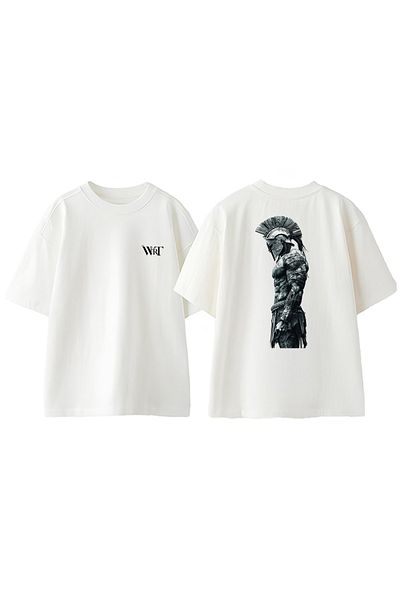 THEWERT Warrior Design Back Printed Cotton White Oversize T-Shirt