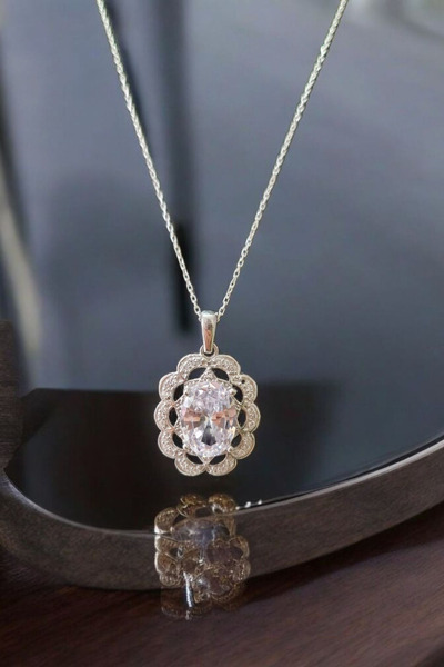 La'Vanti Designs 925 Ayar Gümüş Tek Taş Pırlantalı Kadın Kolye