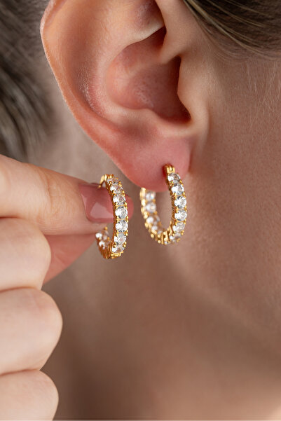 Silvano Jewelry 925 Ayar Gümüş Taşlı Halka Taşlı Küpe