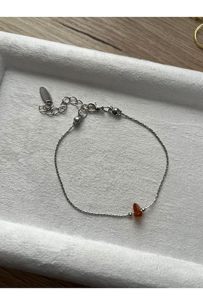 Pel Design Amber Stone Steel Handmade Bracelet
