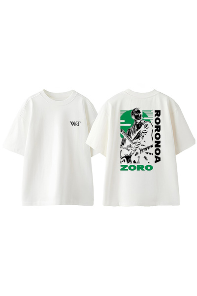 THEWERT Μπλουζάκι Zoro Roronoa Design Back Printed Βαμβακερό λευκό oversize μ...