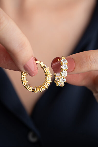 Silvano Jewelry 925 Ayar Gümüş Taşlı Halka Kalp Taşlı Küpe