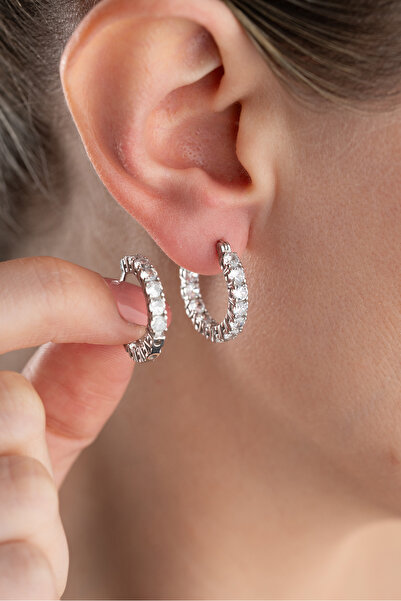 Silvano Jewelry 925 Ayar Gümüş Taşlı Halka Tamtur Küpe