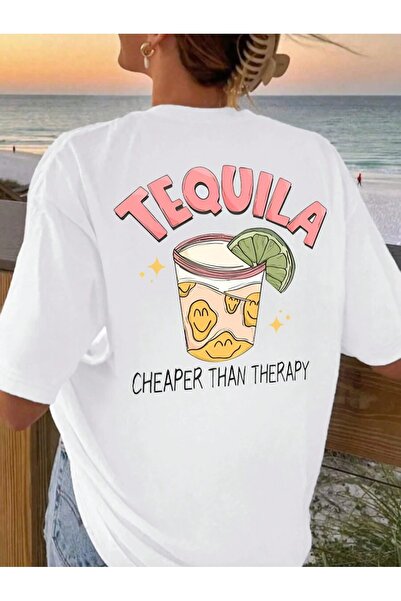 OVER HEAD تي شيرت نسائي كبير الحجم مطبوع عليه تيكيلا ليمون