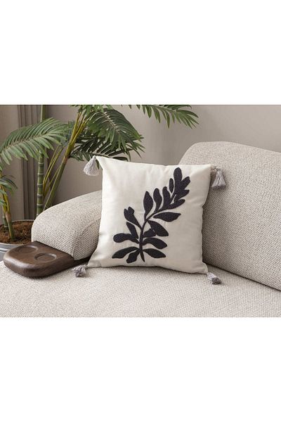 SWITA Comfort Series Punch Embroidered Linen Throw Pillow Cover 43X43 cm