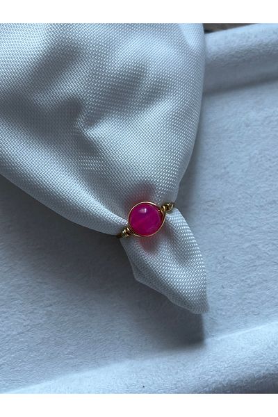 Pel Design 8 mm Pink Agate Adjustable Gold Wire Ring