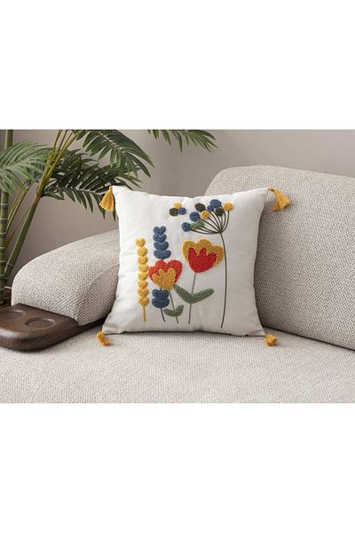 SWITA Comfort Series Punch Embroidered Linen Throw Pillow Cover 43X43 cm