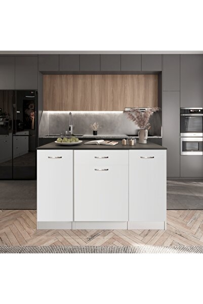 Tdesigno Polka Mutfak Adası -1 Çekmeceli 3 Kapaklı Alt Modül- Çok Amaçlı Dolap 140 cm Tezgah Dahil