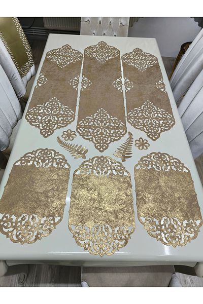 SEHARA 1 120cm Runner/2 100cm Runners/3 Serving/Leatherette/Soft Gold Antique