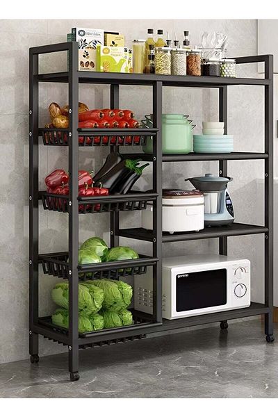 Taimi 4-Tier Movable Storage Rack Steel Kitchen Storage Shelf Unit with Wheels Black - 135x32x80cm