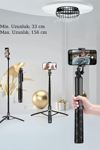 Asfal Uzaktan Kumandalı 156 Cm Alüminyum Tripod Ve Selfie Çubuğu Telefon, Kamera, Işık Ve Gopro Uyumlu