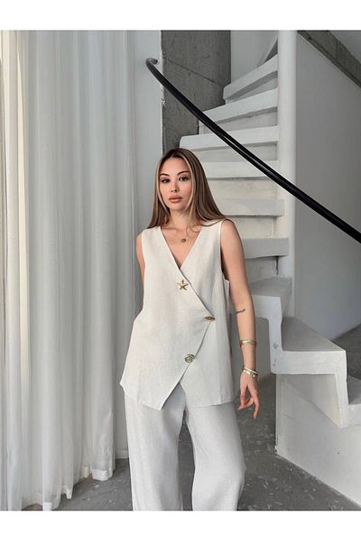 Nisa Luxury Boutique Natural Linen Fabric Double Set