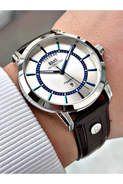 Romanson Special Design Brown-Silver Color Sapphire Glass Leather Band Steel Case Men's Wristwatch 1632.02