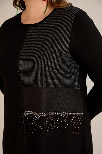FOR ESRA BIG TREND Women's Large Size Foil Line Pattern Stone Print Stretchy Maxi Length Long Sleeve Viscose Dress