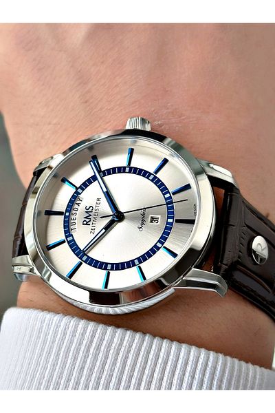 Romanson Special Design Brown-Silver Color Sapphire Glass Leather Band Steel Case Men's Wristwatch 1632.02